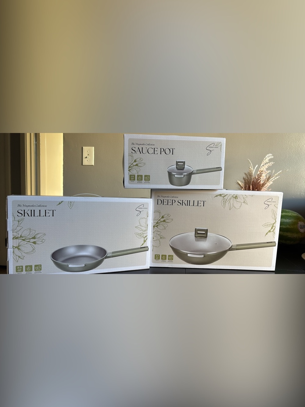 IC COLLECTION Olive Green Cookware Set - Skillet, Deep Skillet & Sauce Pot